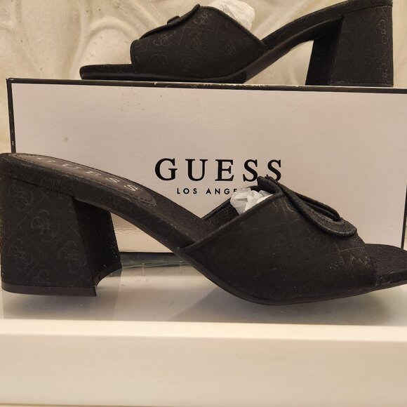 Guess "Quatrro G Logo" Heeled Sandals. Black. NIB. Size 9 - Picture 1 of 9